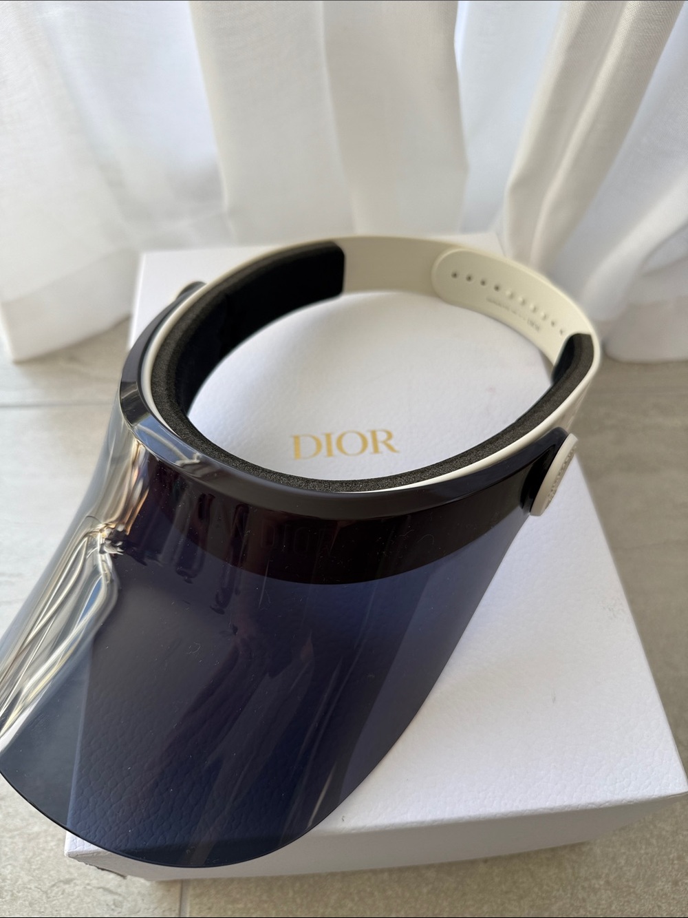 Dior Black Tinted Visor with White Adjustable Band